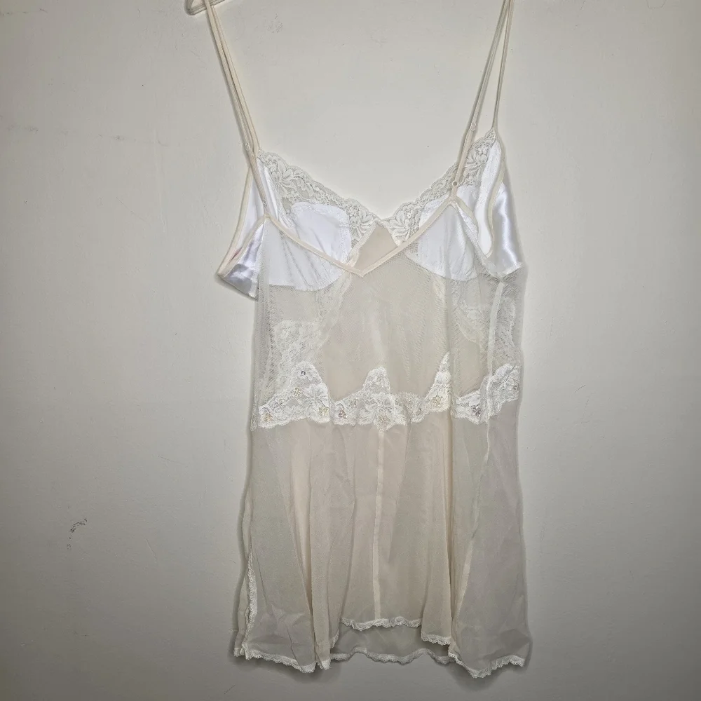 Victoria's Sectet Lingerie Chemise Lace Sequins Sheer Satin Size Large